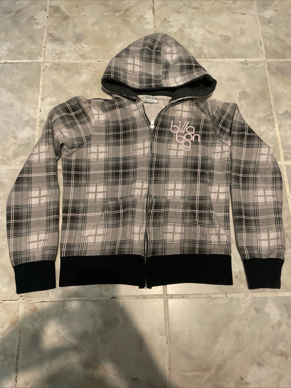 VTG Billabong Hoodie Women’s Medium Plaid Full Zip Hoodie Fleece Surf Y2K Camo